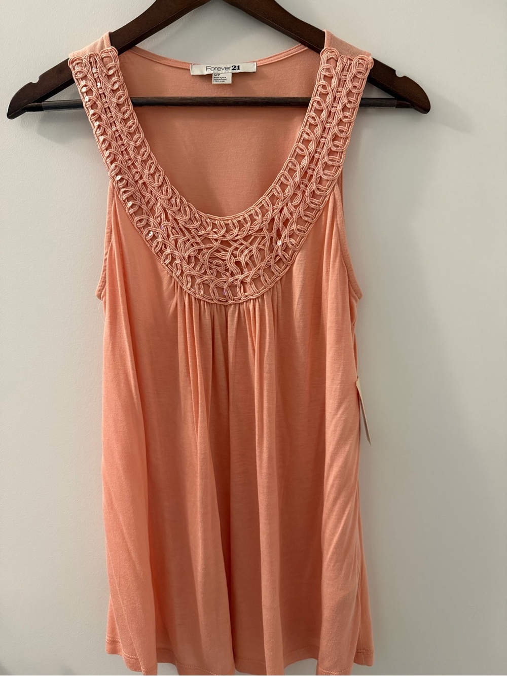 Peach Crochet Sequin Babydoll Tank Top Flowy Boho Size Small NEW NWT
